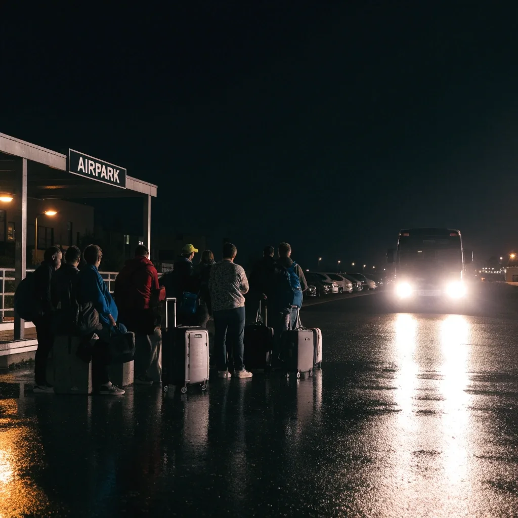 Open-air AIRPARK row at Brisbane Airport at night