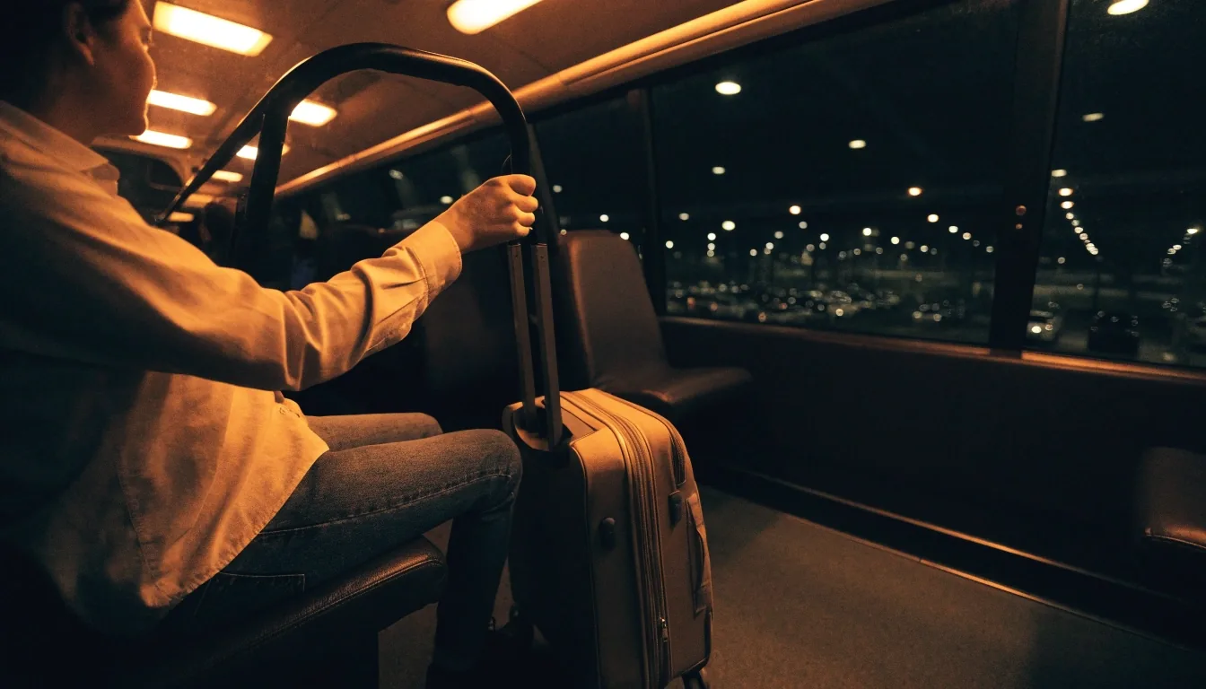 Shuttle interior at night near Brisbane Airport parking