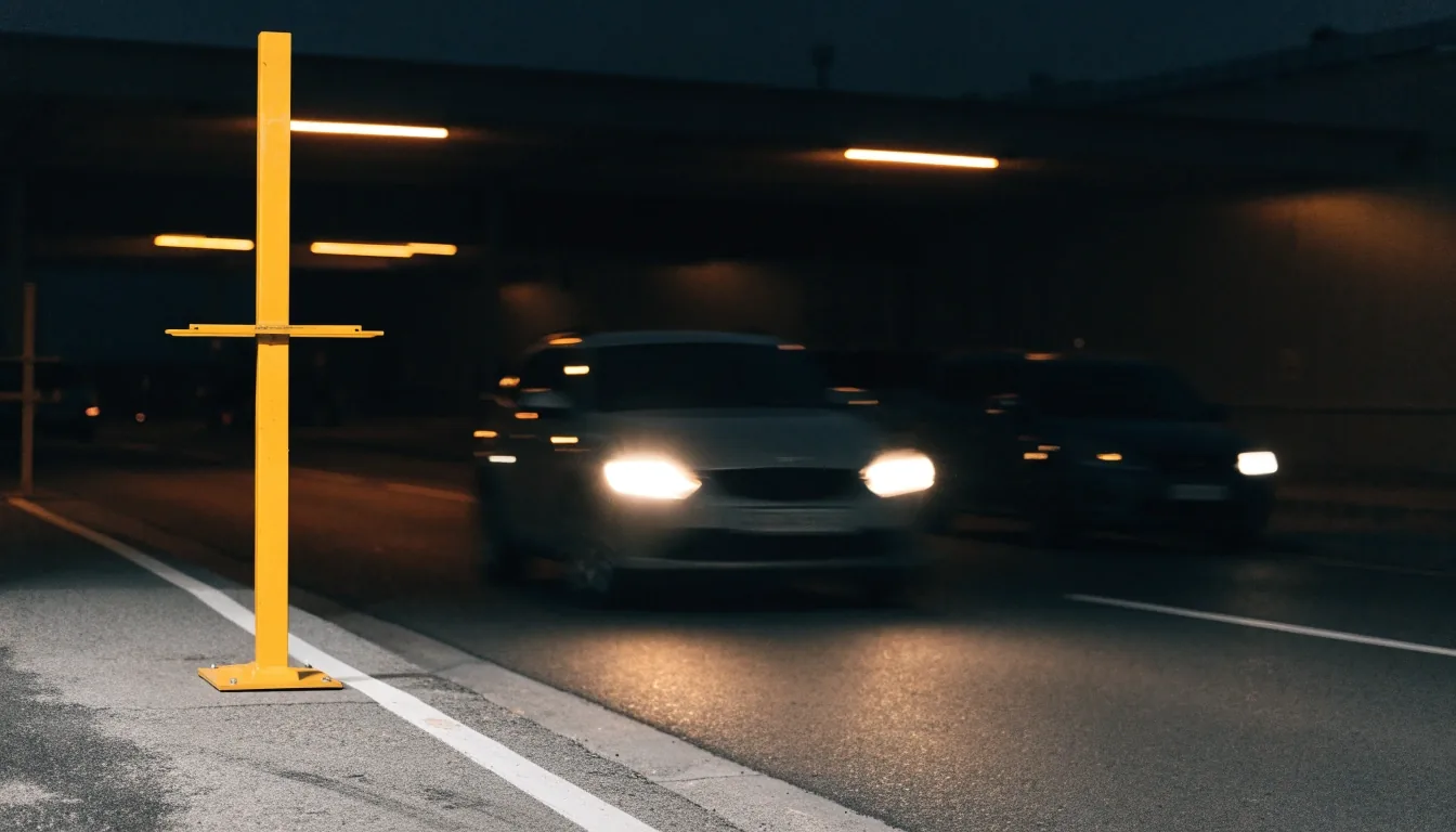 Quiet airport parking service counter at night