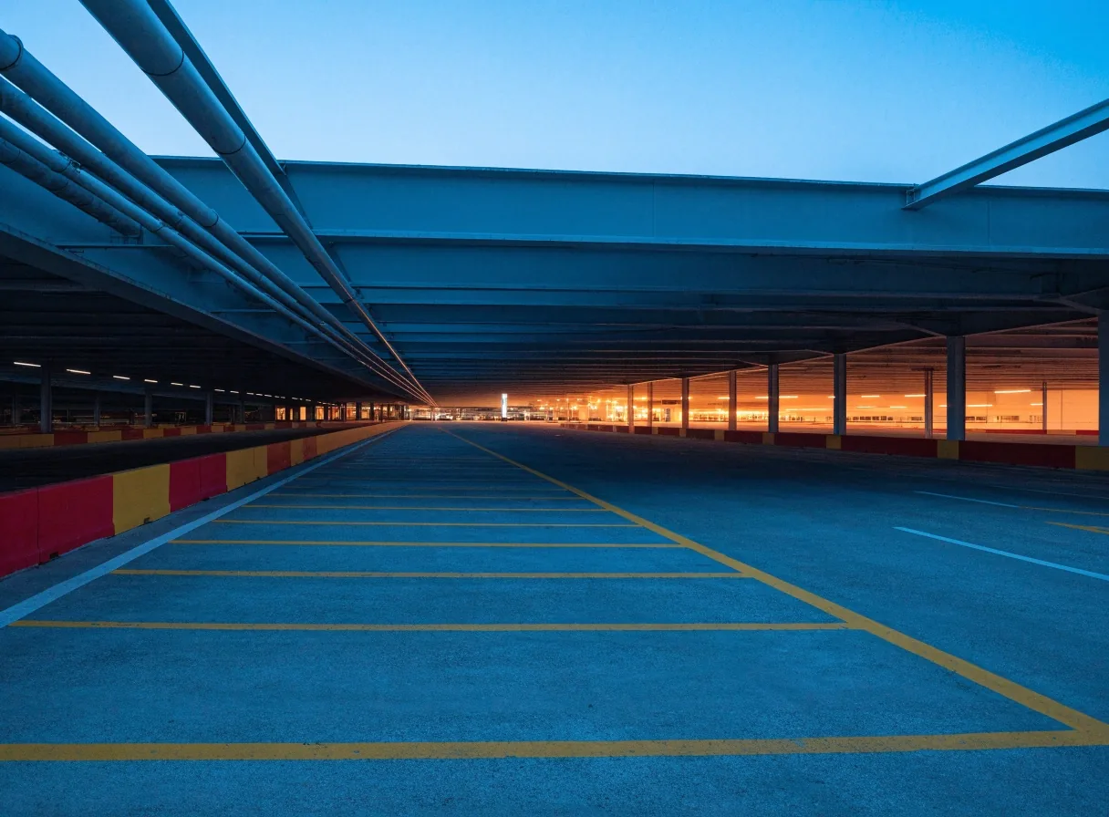 Quiet empty airport parking deck at dawn