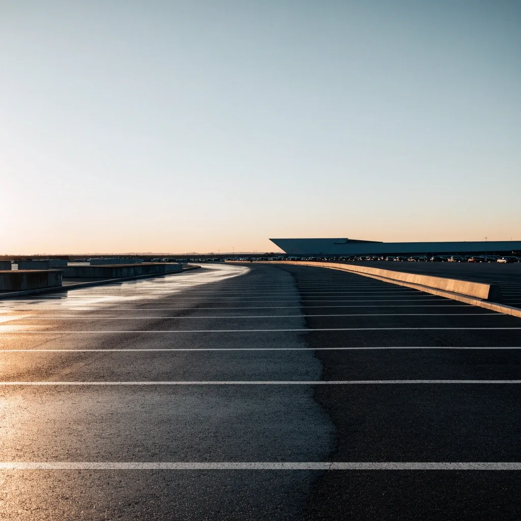 Quiet empty airport parking deck at dawn