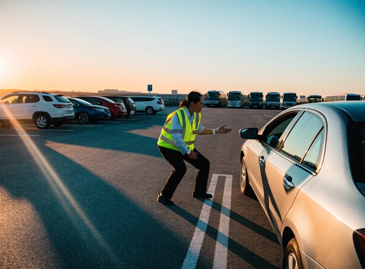 Empty airport parking deck at dawn