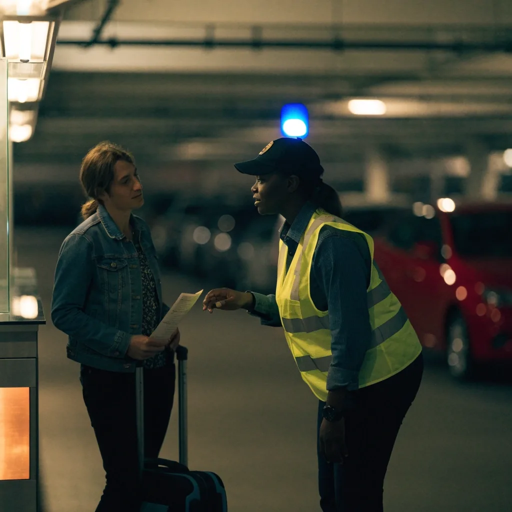 Quiet car park office counter at night